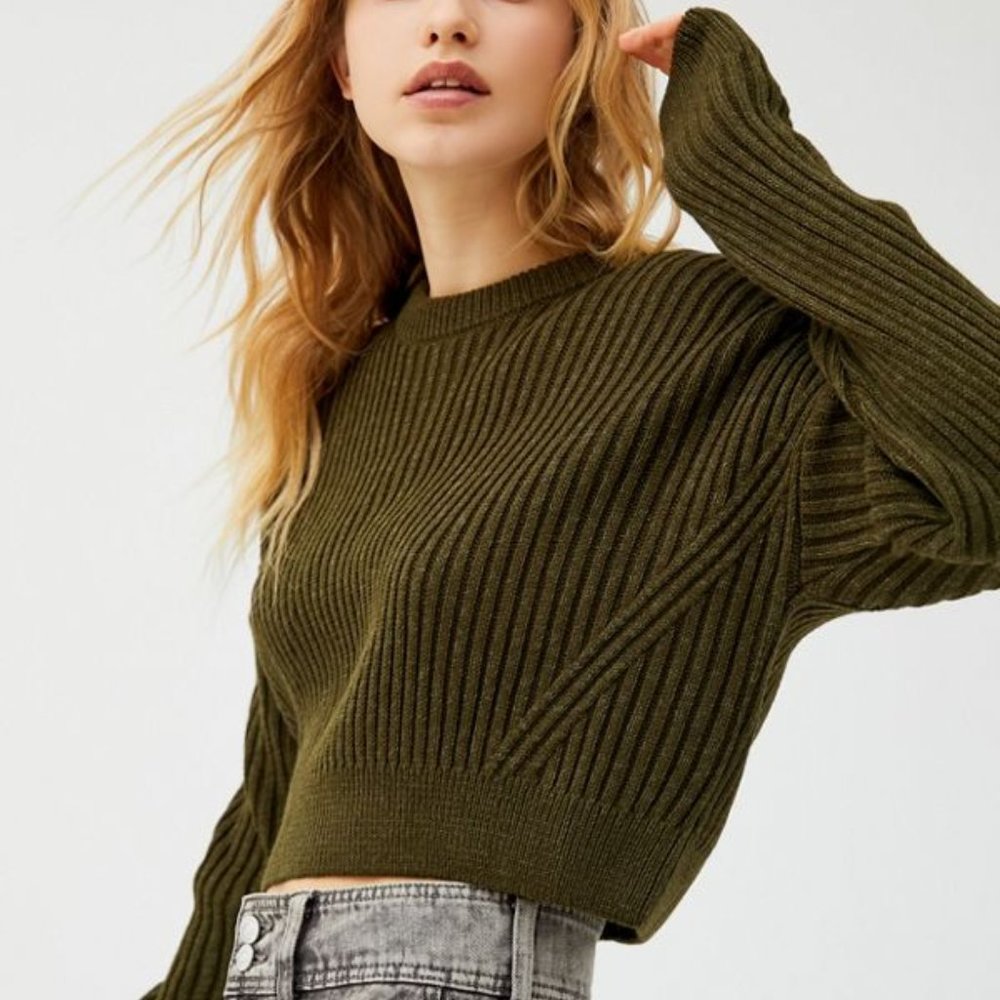 UO Big Sur Ribbed Pullover Sweater in Army Green